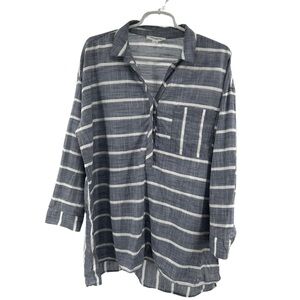 Beachlunchlounge Blue and White Striped Tunic cotton L long sleeve lightweight